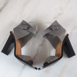 Vince Grey Block Heel Buckle Sandals Size 8